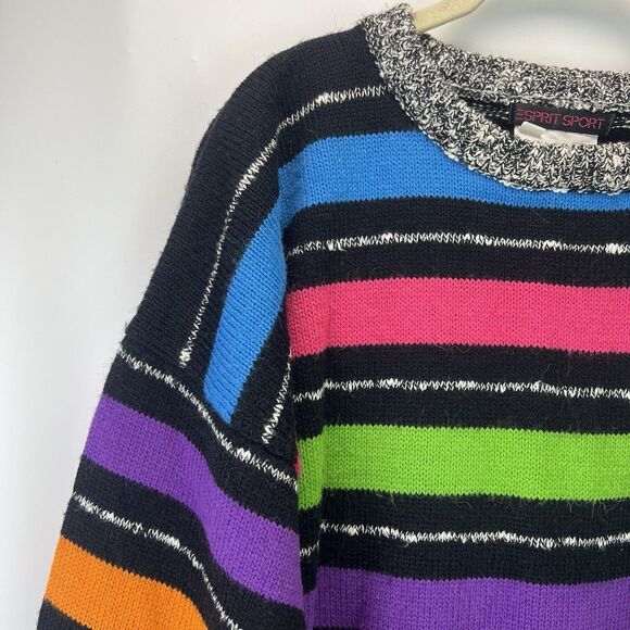 Vintage Esprit Sport Striped Rainbow Sweater Size Medium 80s 90s Knit - Picture 2 of 5